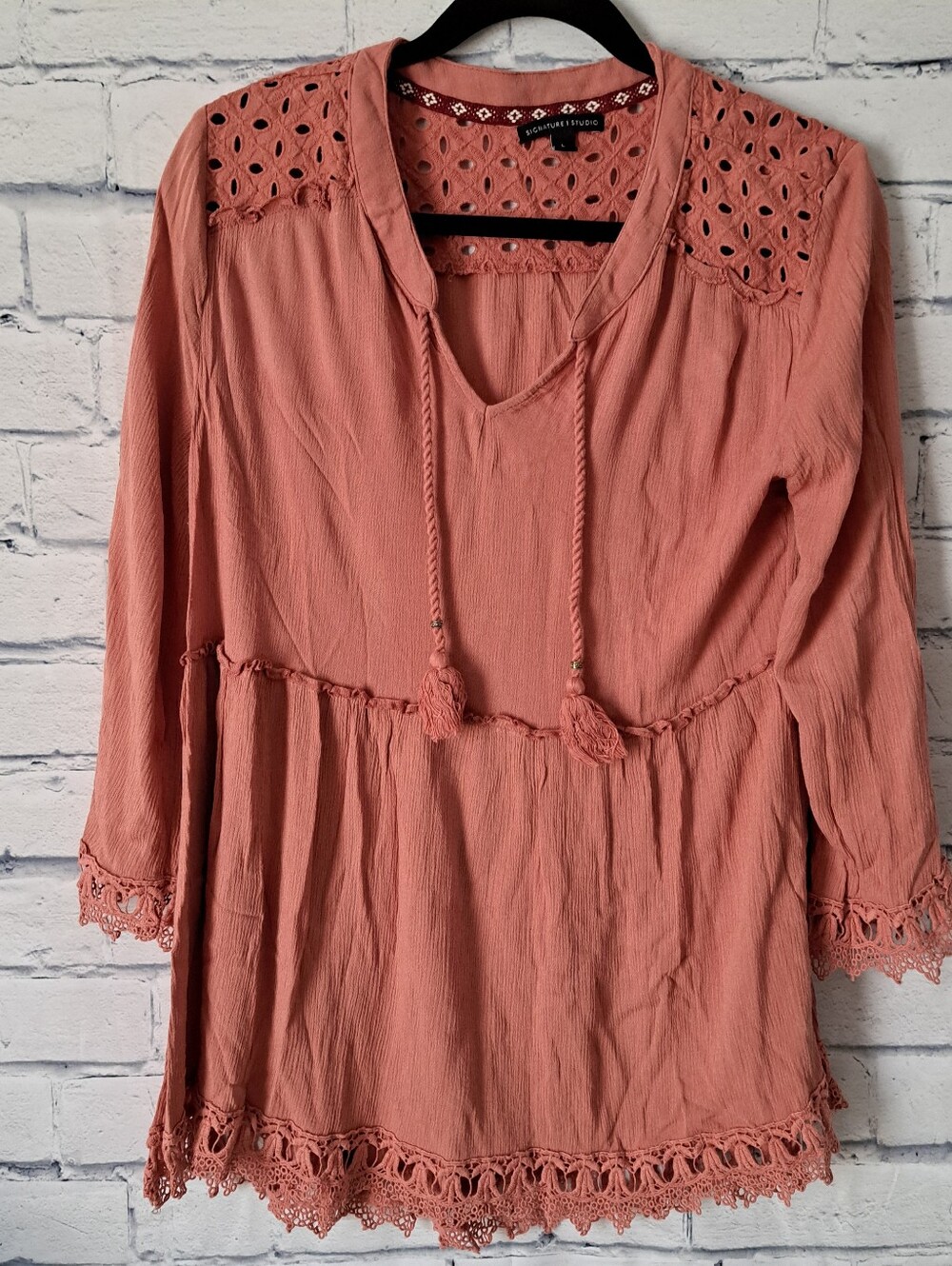 SIGNATURE STUDIO Boho Top  Light Rust Size Large